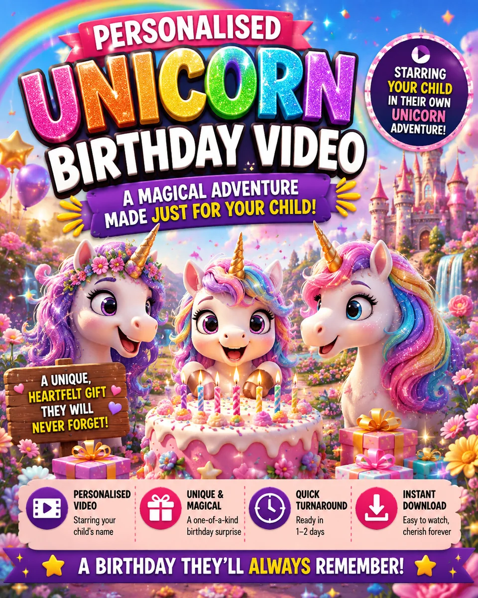 Personalised unicorn birthday video artwork